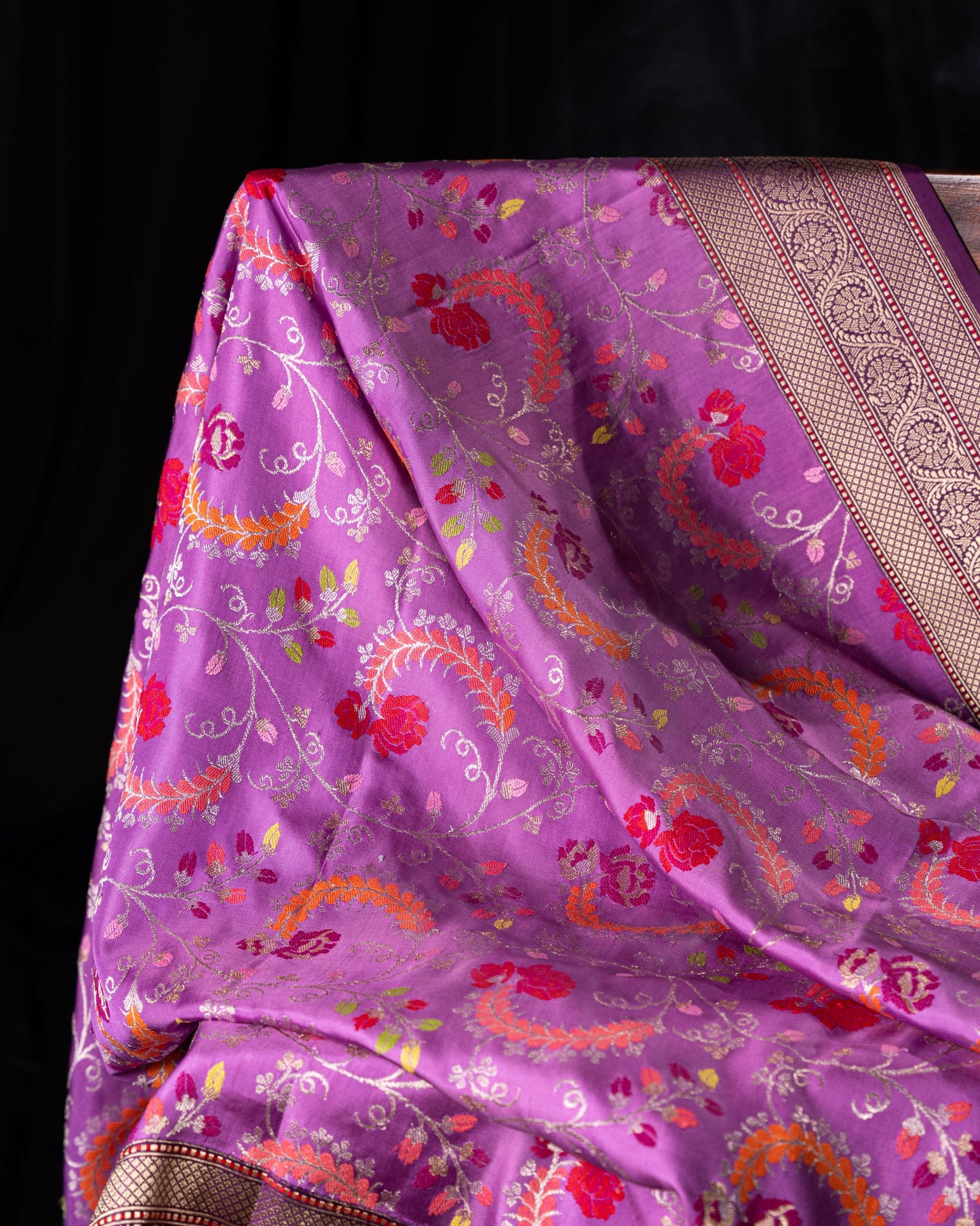 Banarasi Silk Jamdani Jaal Lavender Saree