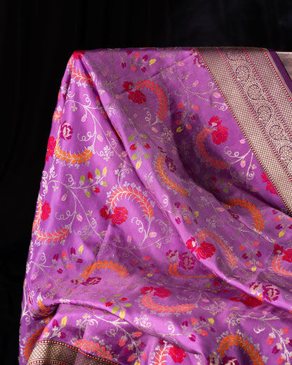 Banarasi Silk Jamdani Jaal Lavender Saree