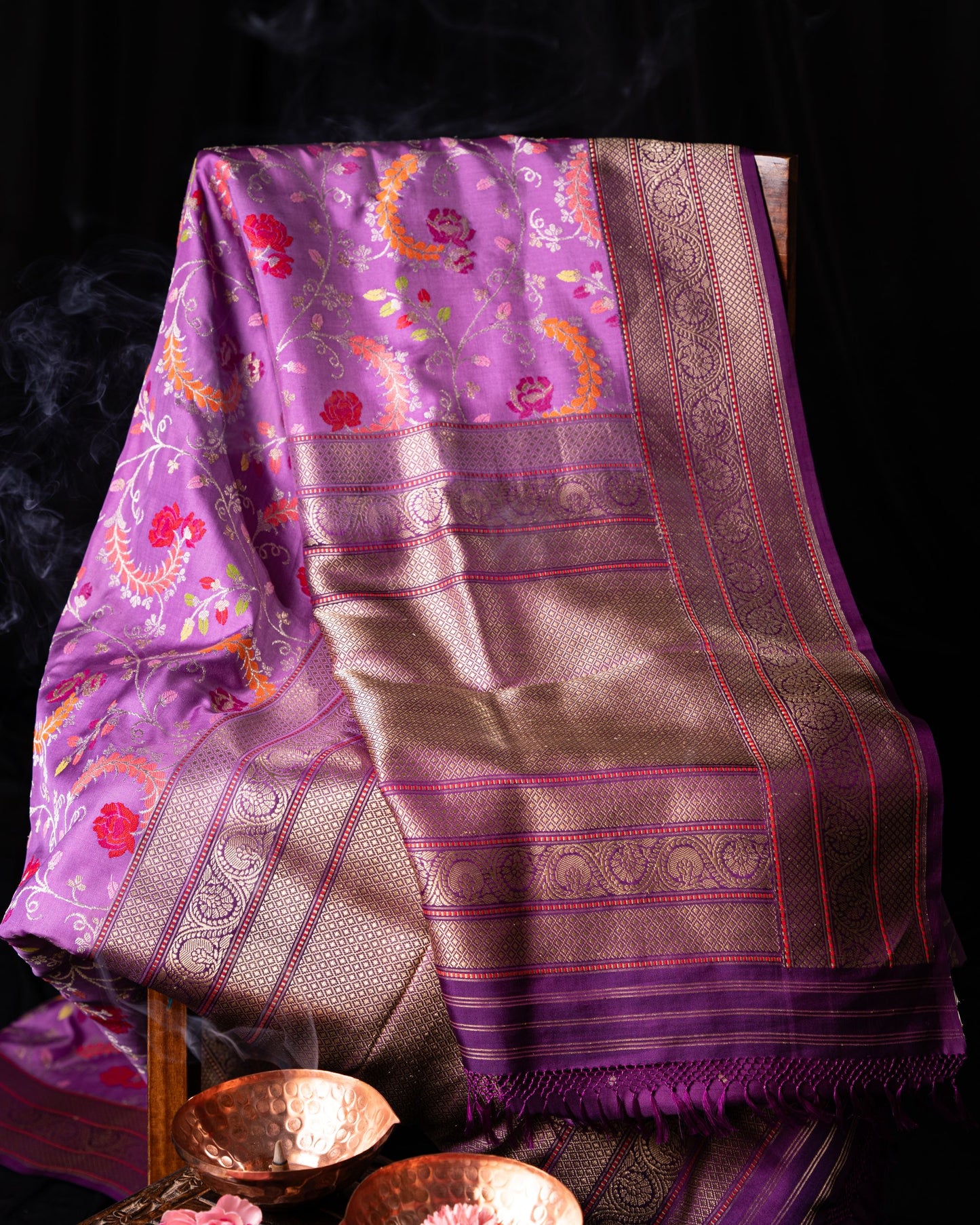 Banarasi Silk Jamdani Jaal Lavender Saree