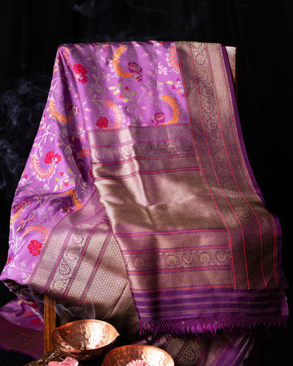 Banarasi Silk Jamdani Jaal Lavender Saree