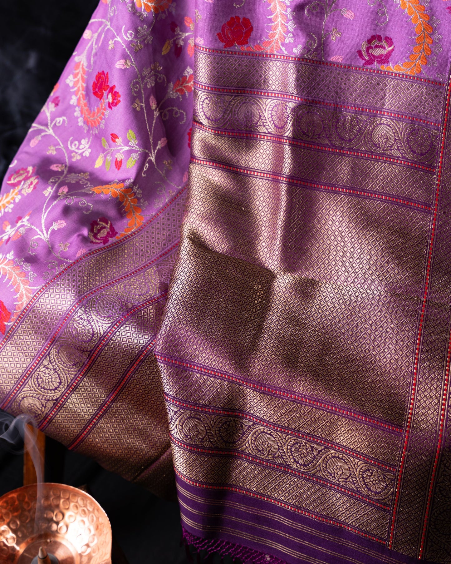 Banarasi Silk Jamdani Jaal Lavender Saree