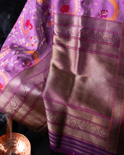 Banarasi Silk Jamdani Jaal Lavender Saree