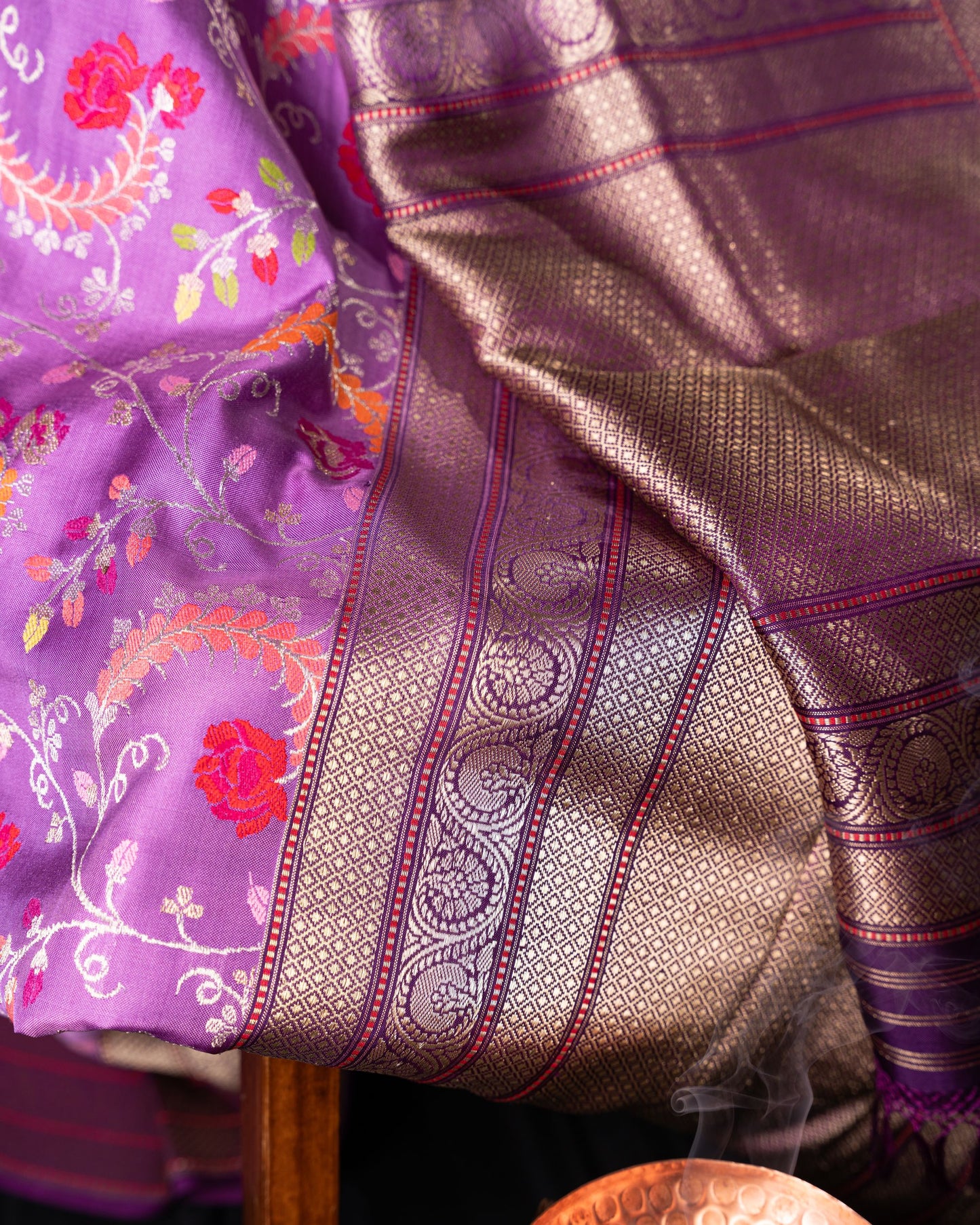 Banarasi Silk Jamdani Jaal Lavender Saree