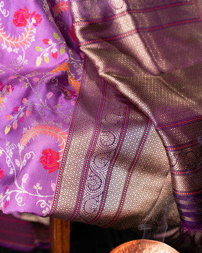 Banarasi Silk Jamdani Jaal Lavender Saree
