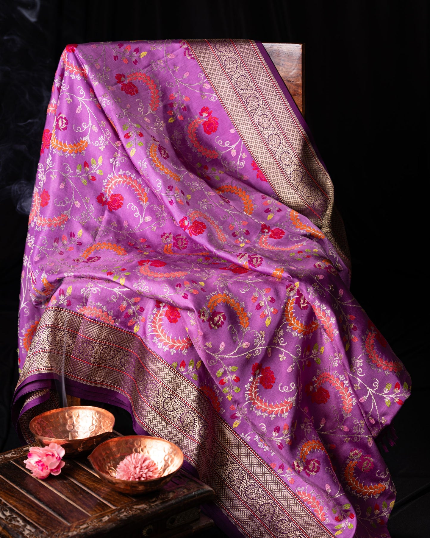 Banarasi Silk Jamdani Jaal Lavender Saree