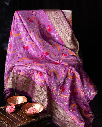 Banarasi Silk Jamdani Jaal Lavender Saree