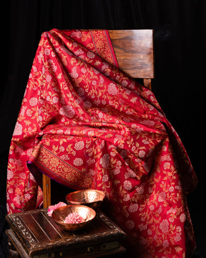 Banarasi Silk Jamdani Jaal Raktambari Saree