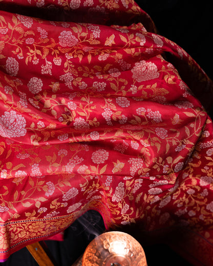 Banarasi Silk Jamdani Jaal Raktambari Saree