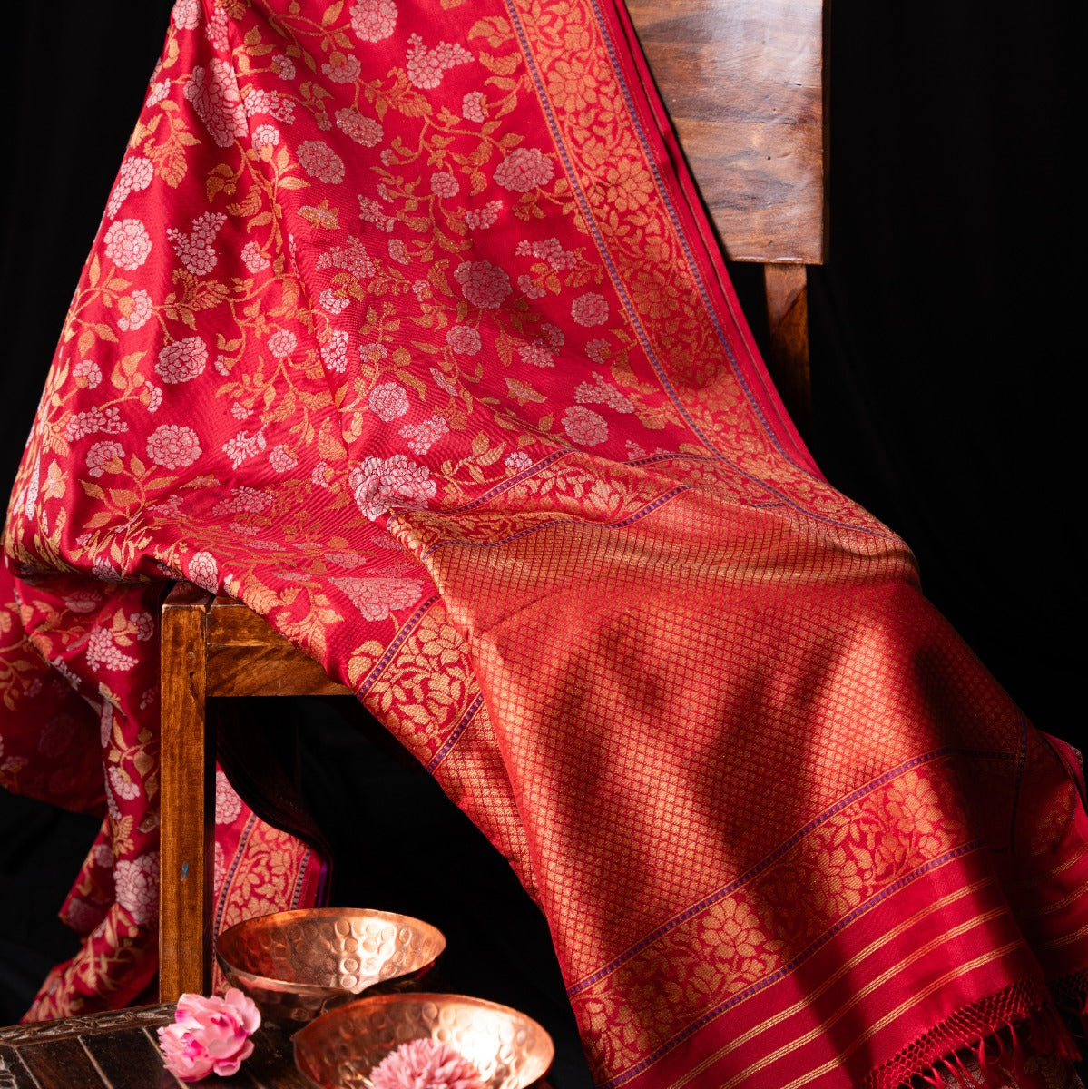 Banarasi Silk Jamdani Jaal Raktambari Saree