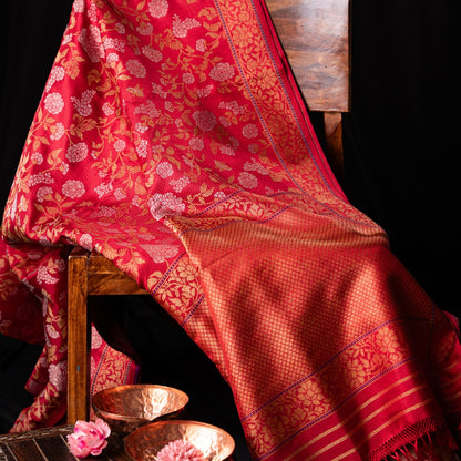 Banarasi Silk Jamdani Jaal Raktambari Saree