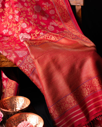 Banarasi Silk Jamdani Jaal Raktambari Saree