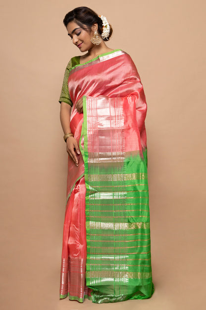 Linen Plain Peach Saree DM