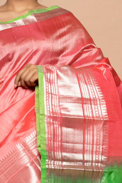 Linen Plain Peach Saree DM