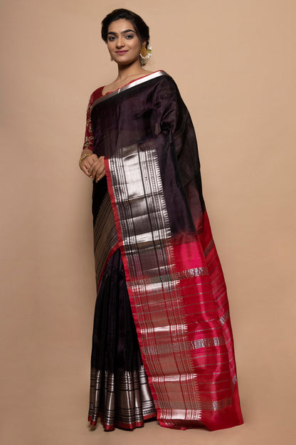 Linen Plain Black Saree