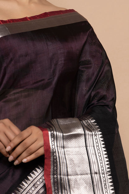 Linen Plain Black Saree