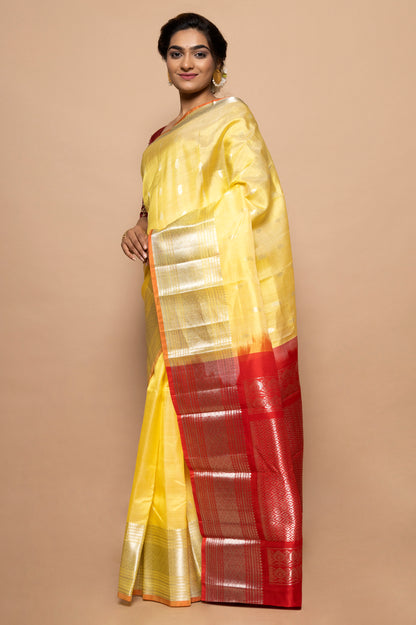 Linen Butta Yellow Saree