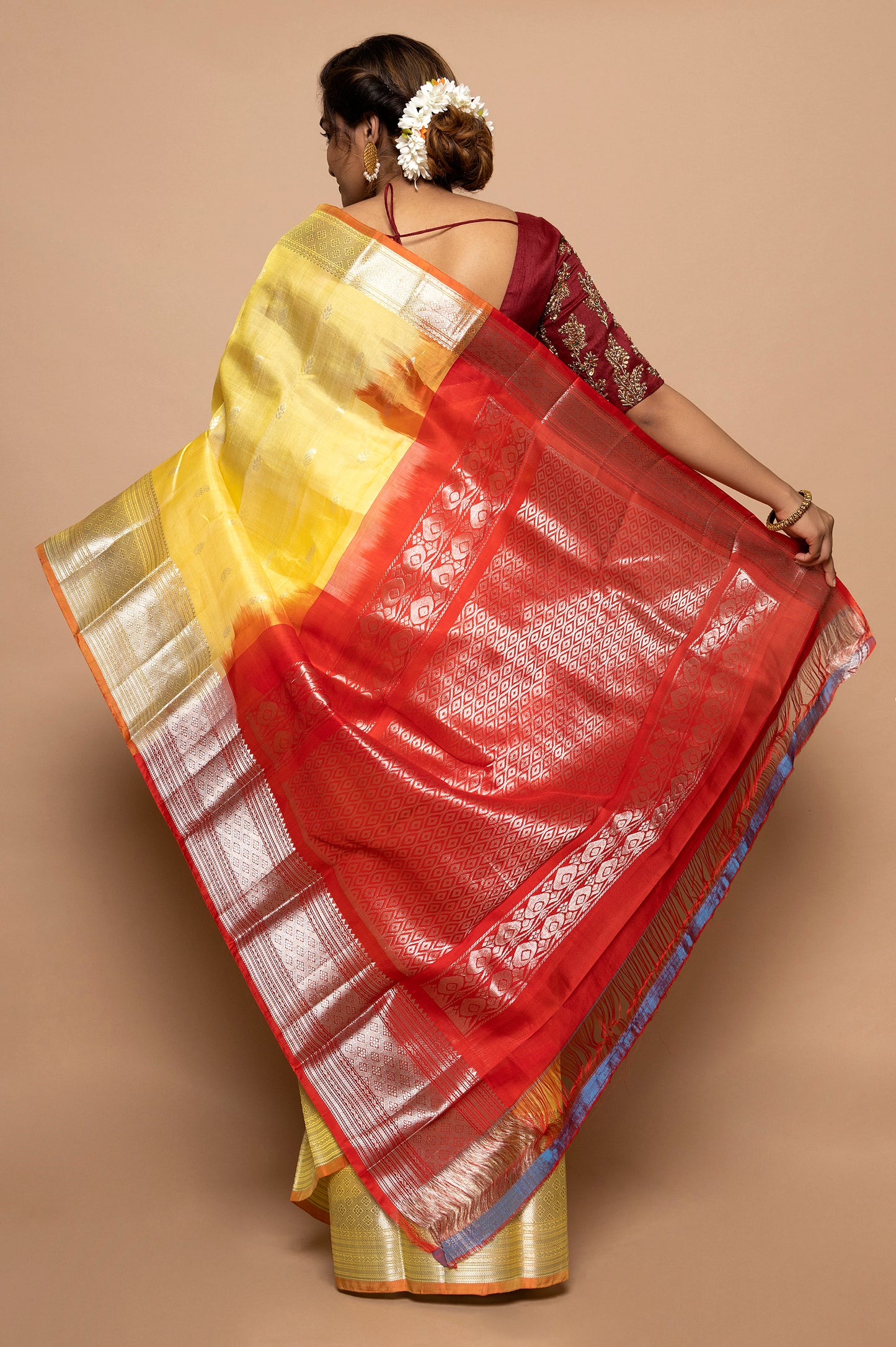 Linen Butta Yellow Saree