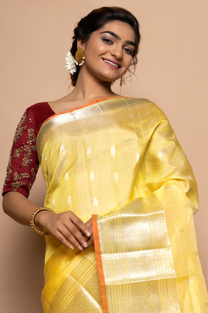 Linen Butta Yellow Saree