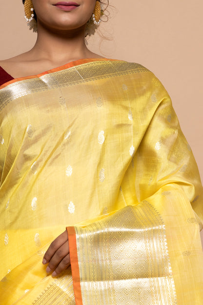 Linen Butta Yellow Saree