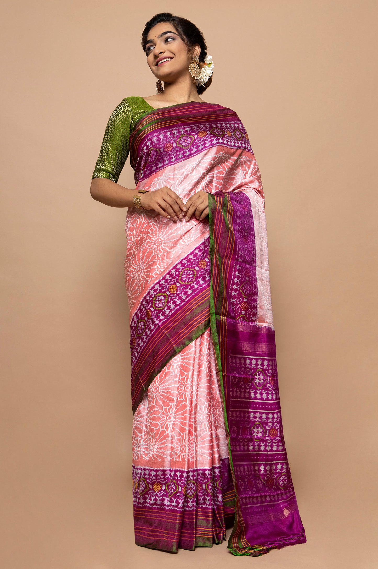 Pochampally Silk Ikat Peach Saree