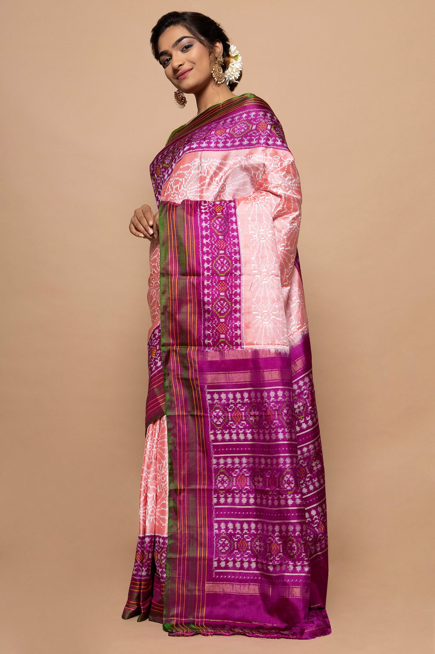 Pochampally Silk Ikat Peach Saree