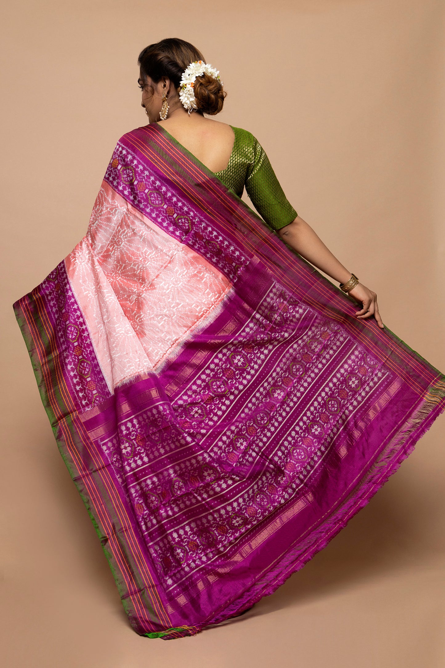 Pochampally Silk Ikat Peach Saree