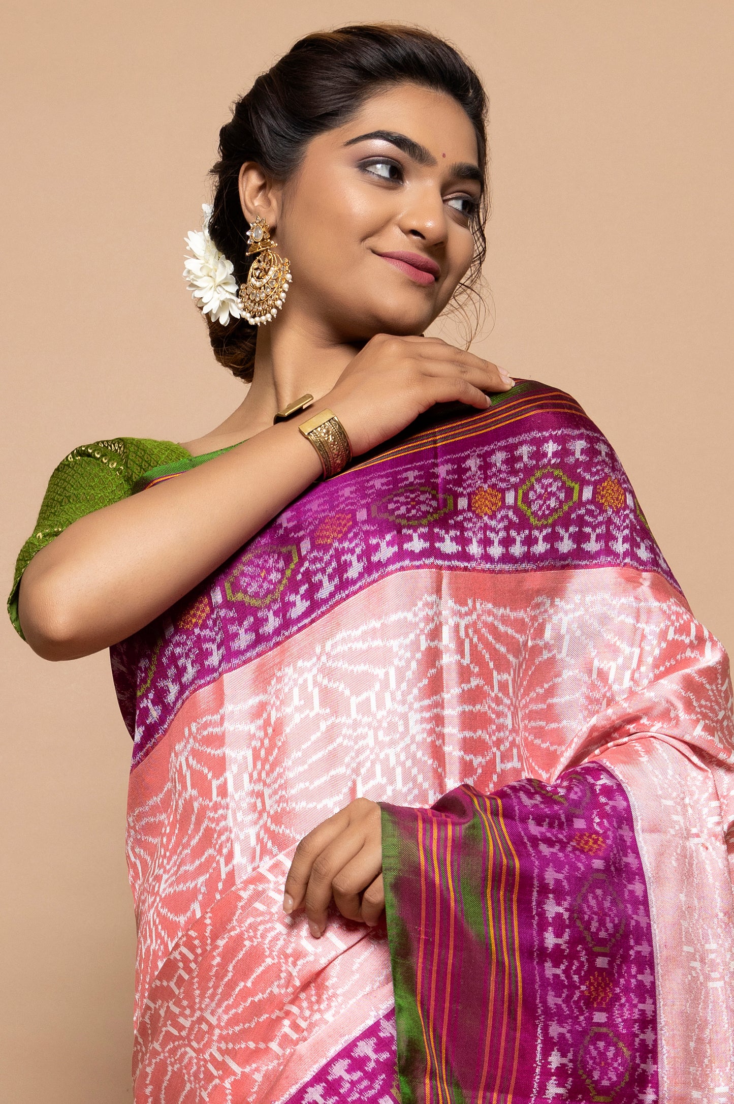 Pochampally Silk Ikat Peach Saree