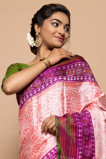 Pochampally Silk Ikat Peach Saree