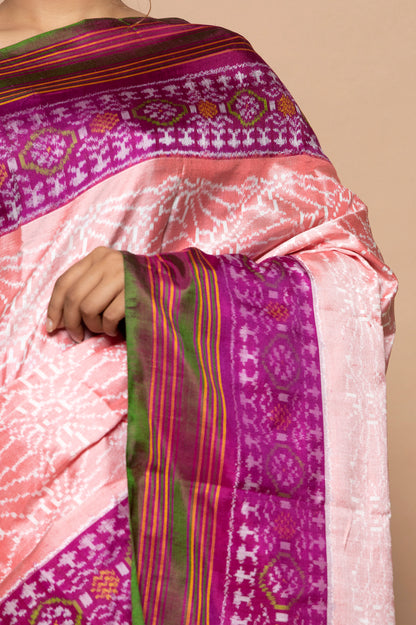 Pochampally Silk Ikat Peach Saree