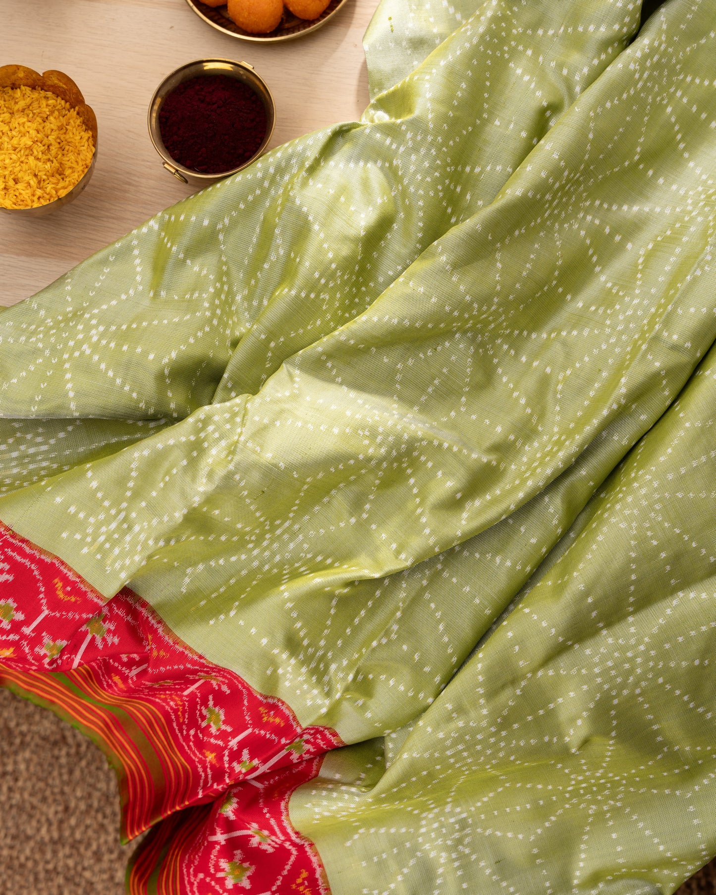 Kanchipuram Silk Ikat Green Saree With Rakhi and Gift Box