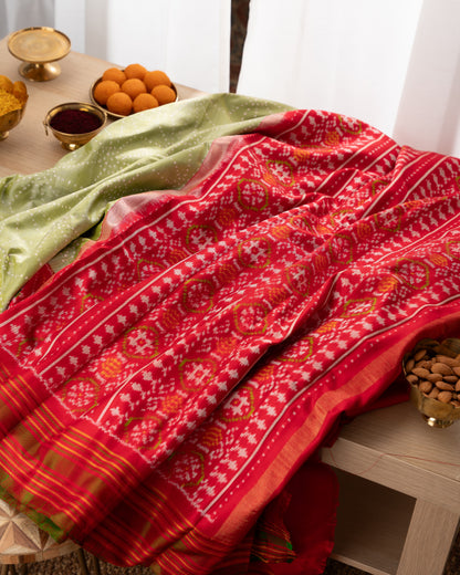 Kanchipuram Silk Ikat Green Saree With Rakhi and Gift Box