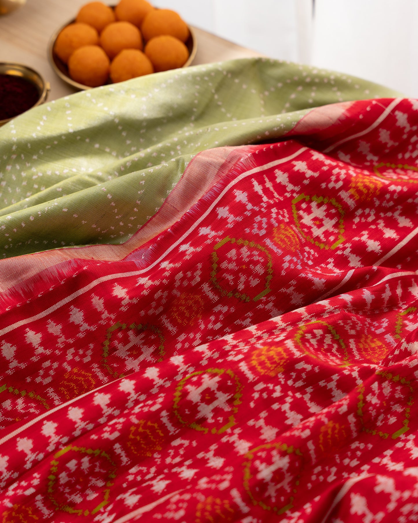 Kanchipuram Silk Ikat Green Saree With Rakhi and Gift Box