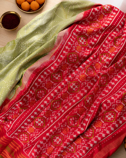 Kanchipuram Silk Ikat Green Saree With Rakhi and Gift Box