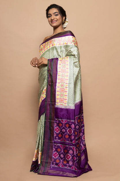 Pochampally Silk Ikat Pista Green Saree