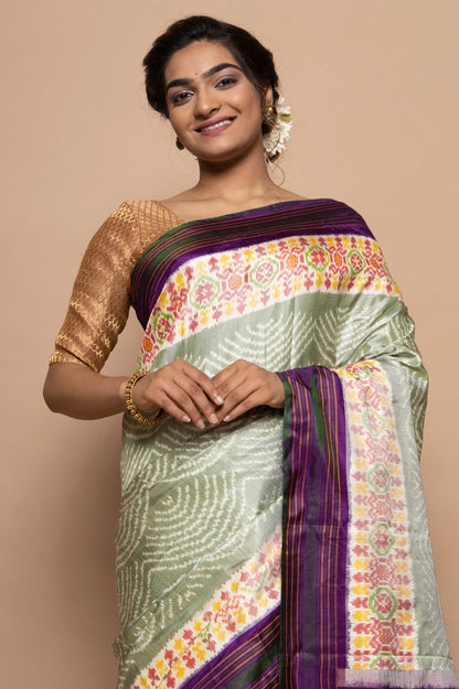 Pochampally Silk Ikat Pista Green Saree
