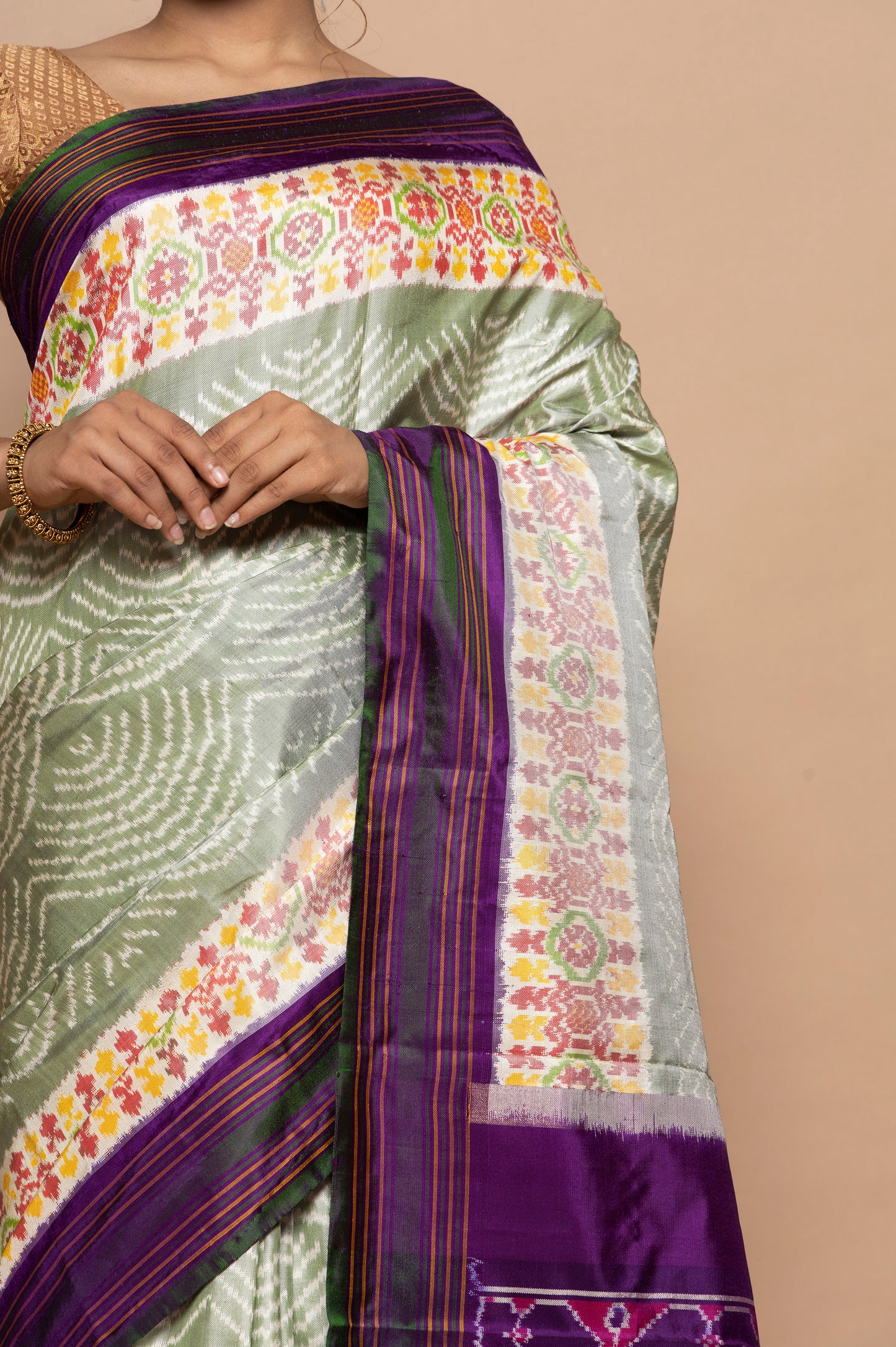 Pochampally Silk Ikat Pista Green Saree