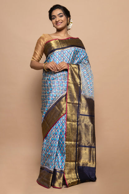 Kanchipuram Silk Ikat Sky Blue Saree