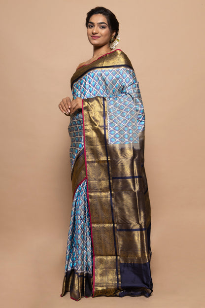 Kanchipuram Silk Ikat Sky Blue Saree