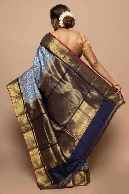 Kanchipuram Silk Ikat Sky Blue Saree