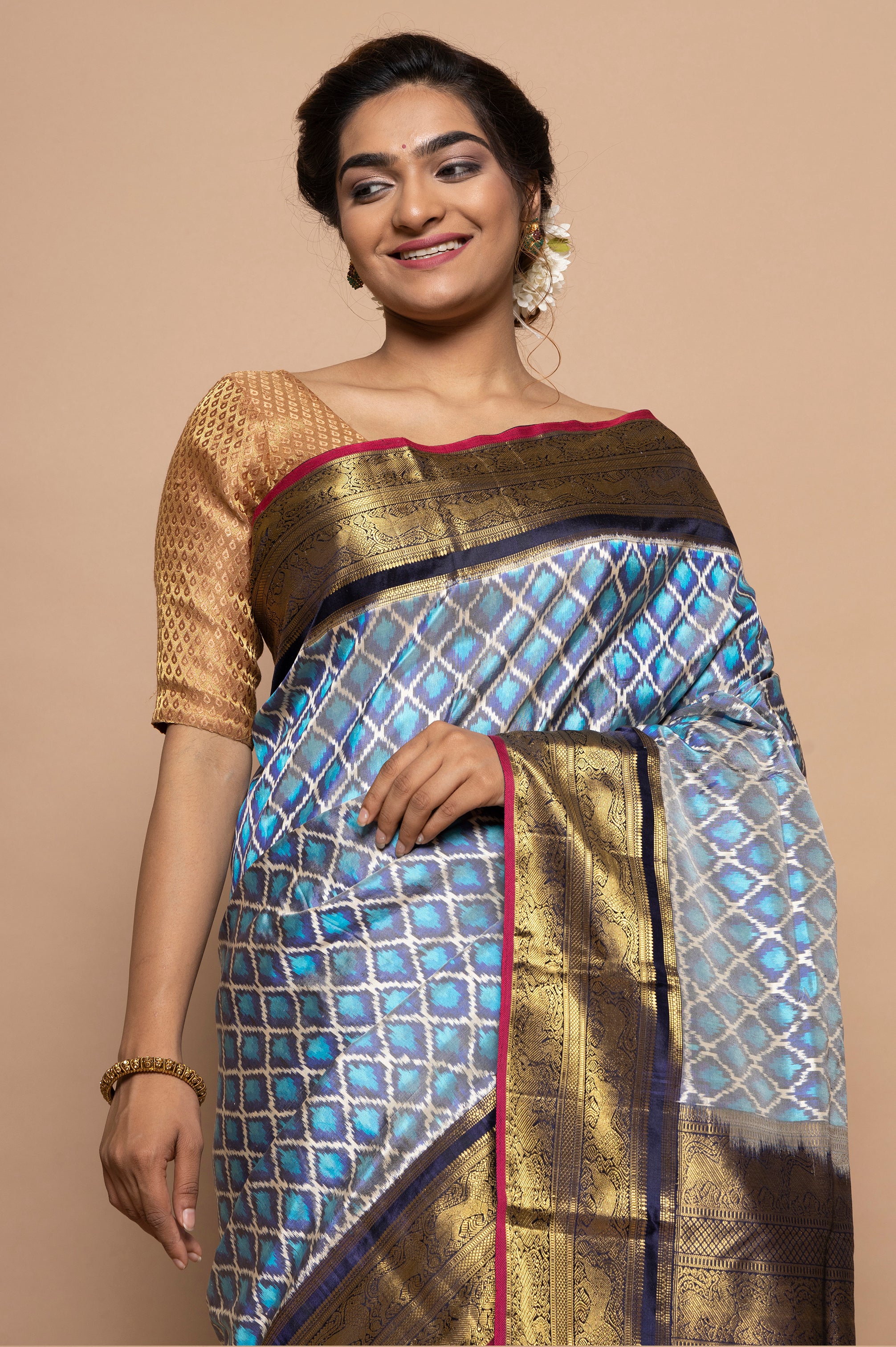 Kanchipuram Silk Ikat Sky Blue Saree