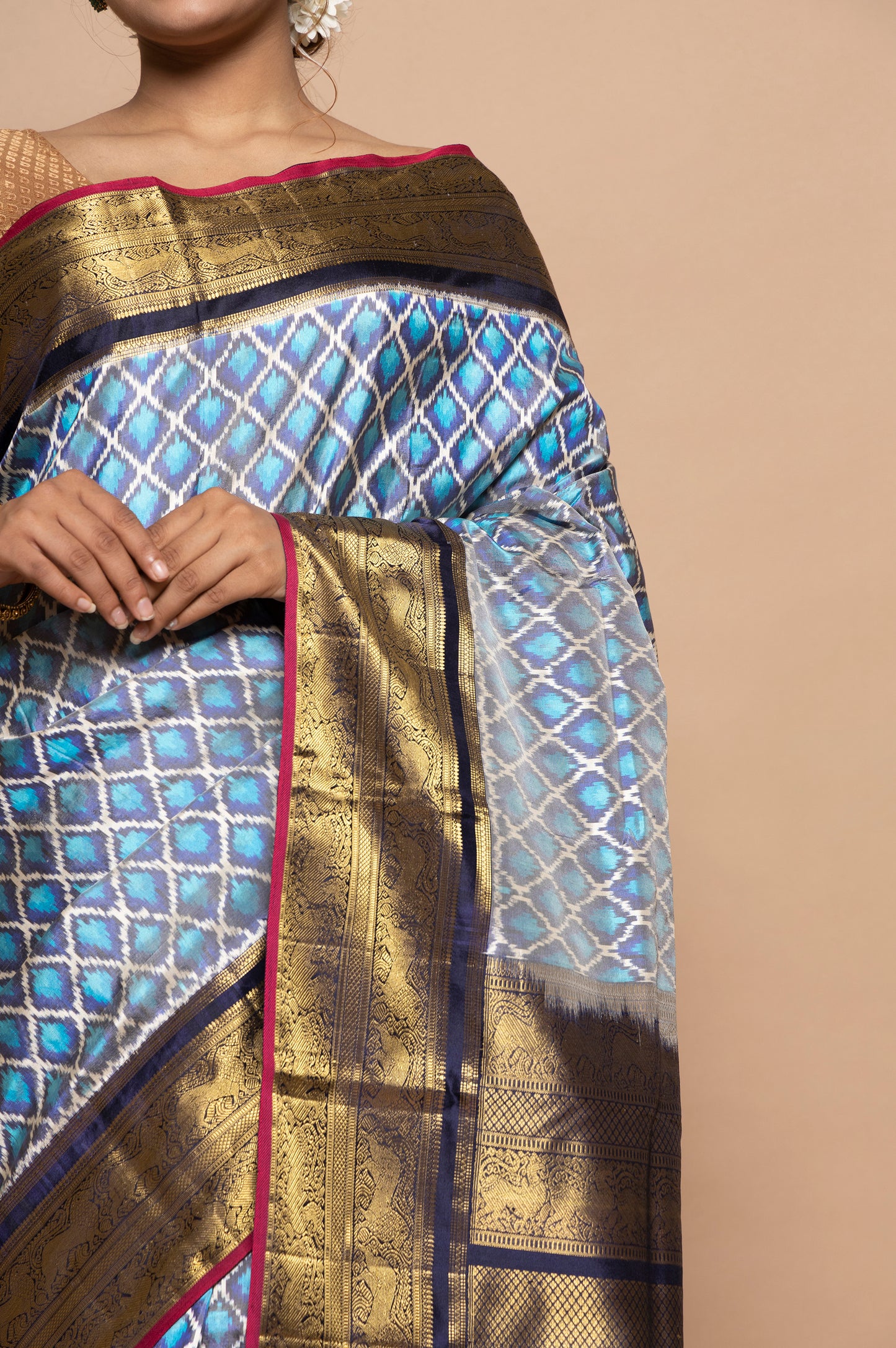 Kanchipuram Silk Ikat Sky Blue Saree