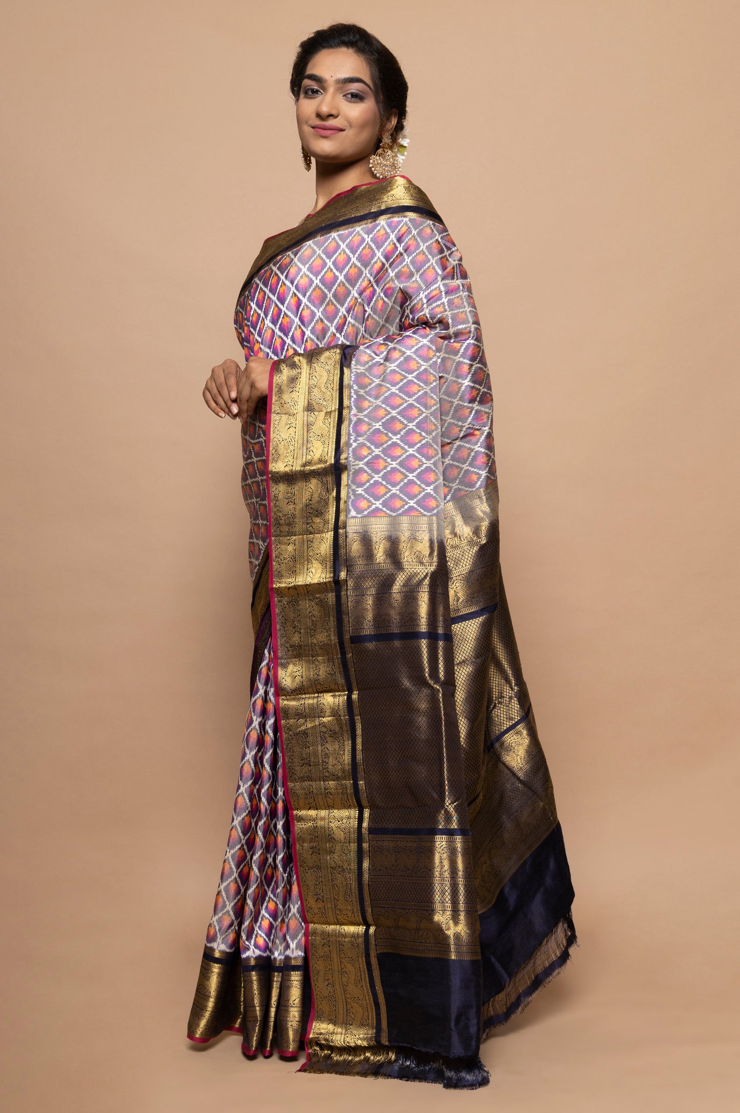 Kanchipuram Silk Ikat Violet Saree