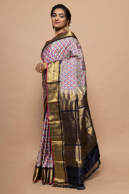 Kanchipuram Silk Ikat Violet Saree