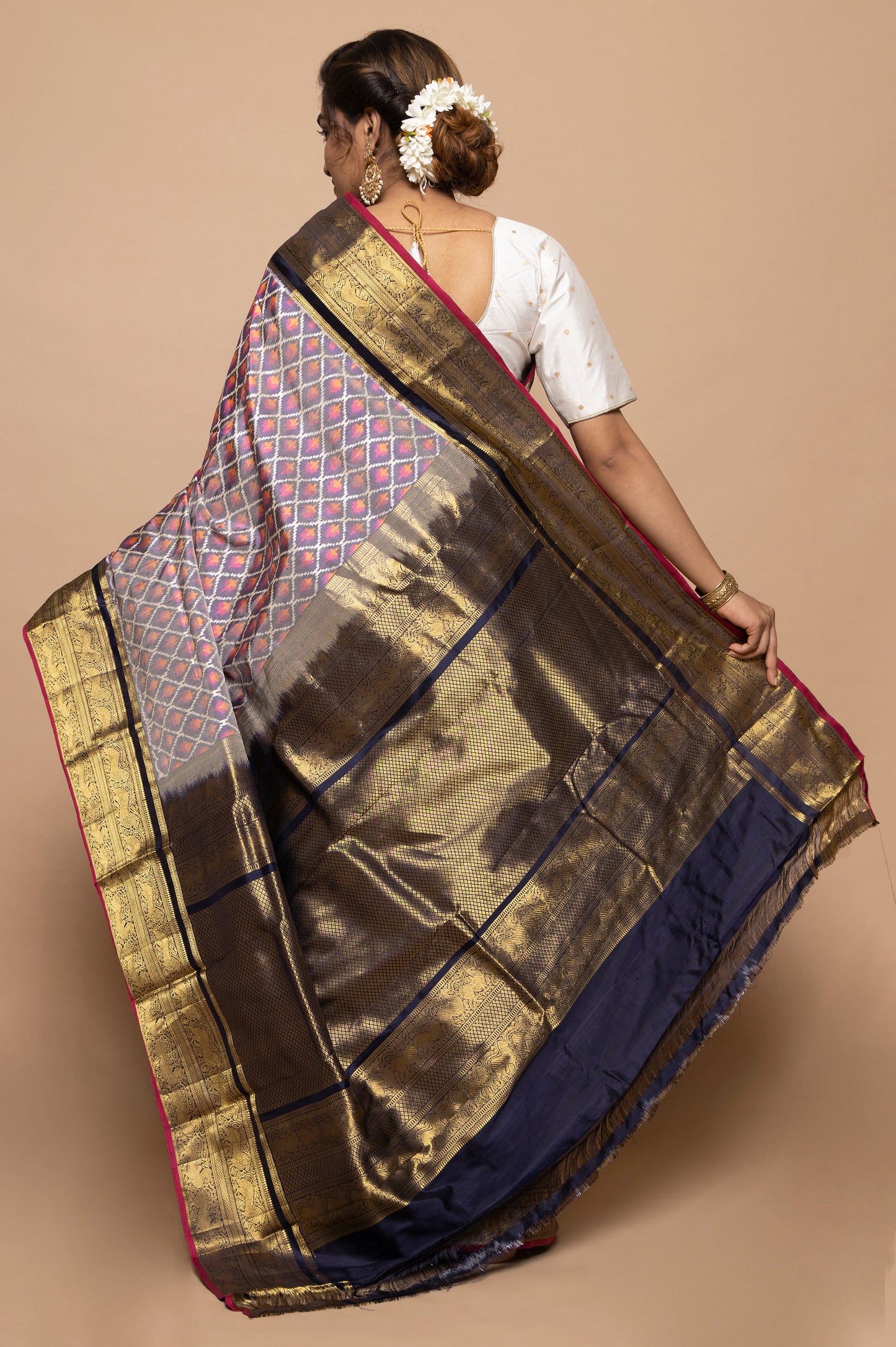 Kanchipuram Silk Ikat Violet Saree