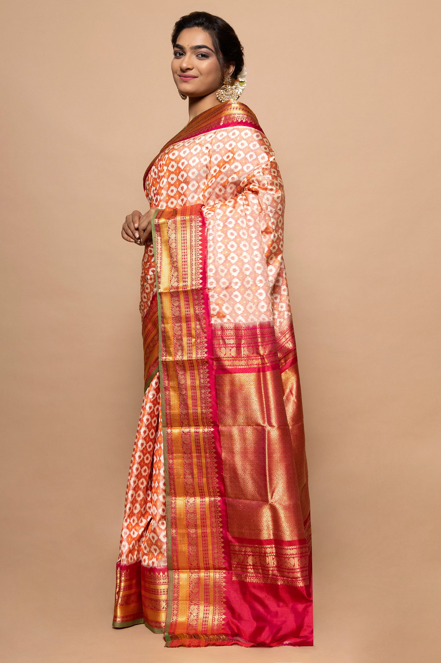 Pochampally Silk Ikat Orange Saree