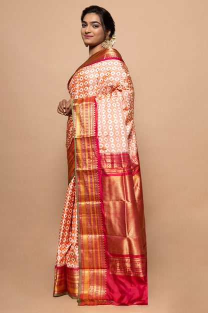 Pochampally Silk Ikat Orange Saree