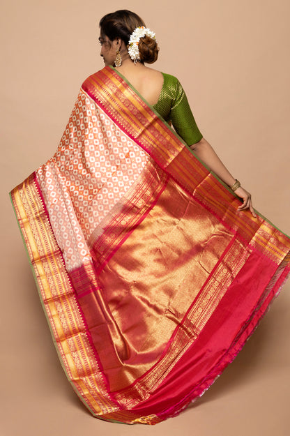 Pochampally Silk Ikat Orange Saree