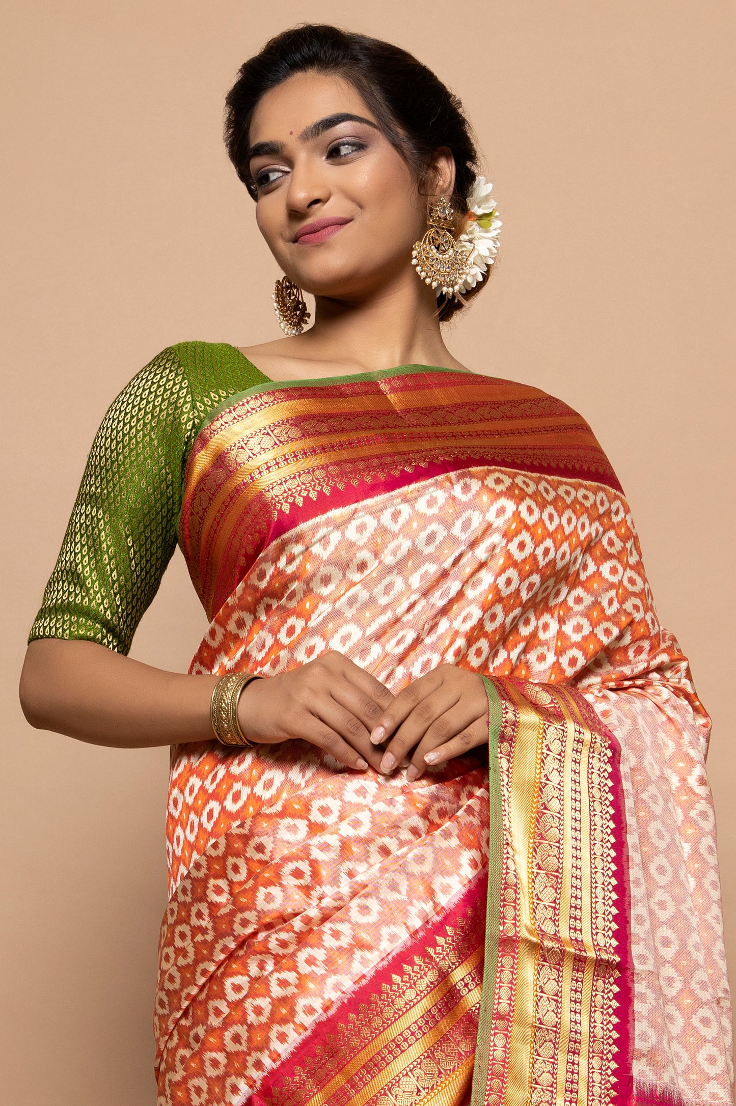 Pochampally Silk Ikat Orange Saree