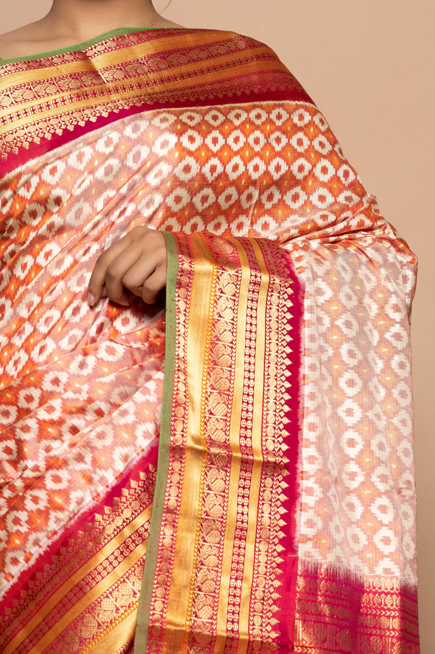 Pochampally Silk Ikat Orange Saree