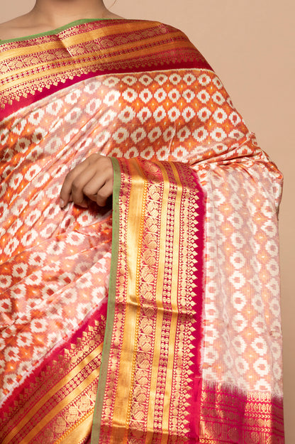 Pochampally Silk Ikat Orange Saree